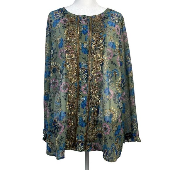 Soft Surroundings Floral Ceres Tunic Top Size L‎ NEW Boho Embellished - Picture 1 of 11